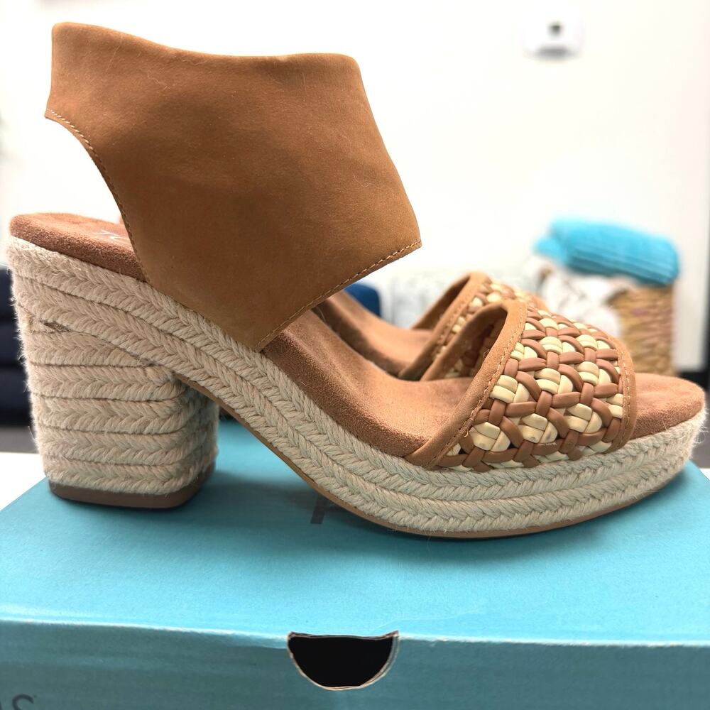 TOMS Majorca Platform Sandals Brown Sugar Basketweave Jute Heel Zip Size 6.5